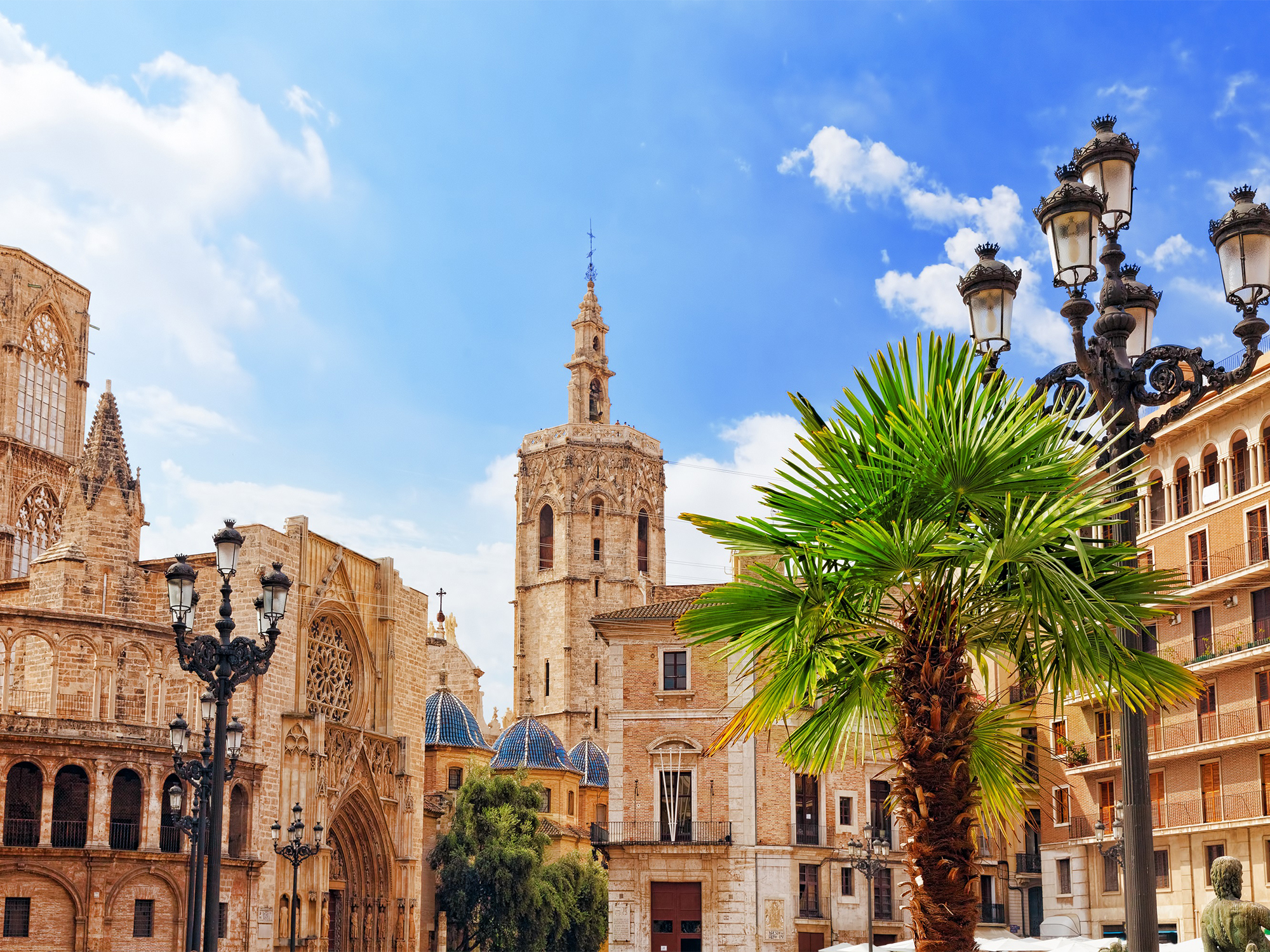 Square of Saint Mary's and Valencia  Cathedral Temple in old town.Spain .
